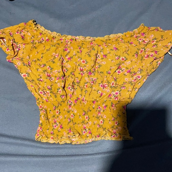 Floral Mustard Yellow Crop Top - Picture 1 of 3